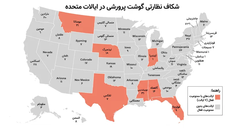 هفت ایالت آمریکا ممنوعیت کامل بر فروش و توزیع گوشت پرورشی وضع کردهاند و این امر باعث تفرقه در بازار داخلی شده است.