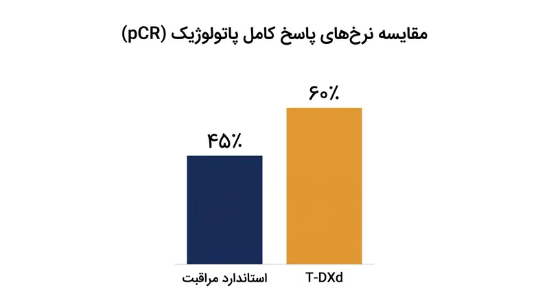 در کارآزمایی‌های فاز ۳، T-DXd به نرخ پاسخ کامل پاتولوژیک (pCR) بیش از ۶۰٪ رسید و به طور چشمگیری از استانداردهای قبلی پیشی گرفت.