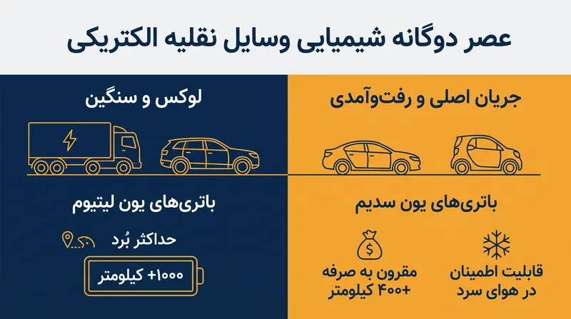 خودروسازان در حال اتخاذ یک استراتژی دوگانه شیمیایی هستند، لیتیوم گرانقیمت را برای وسایل نقلیه لوکس کنار میگذارند و از سدیم برای کاهش هزینه خودروهای سطح پایه استفاده میکنند.