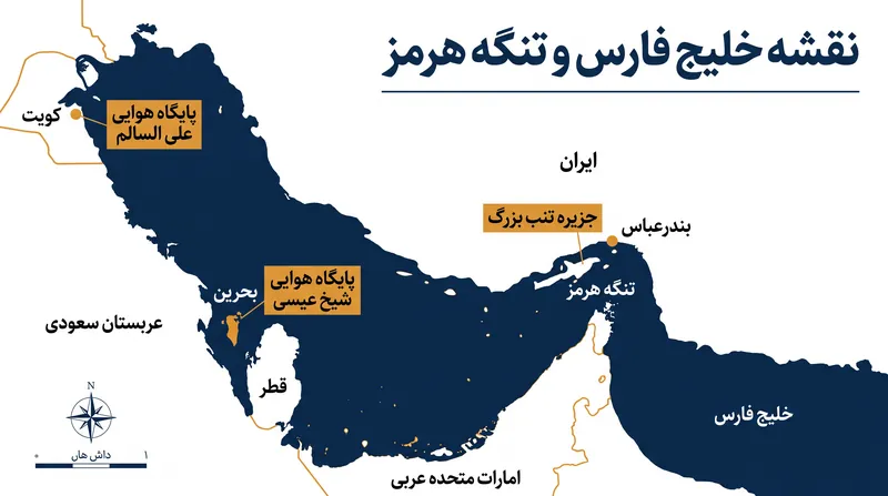 توزیع جغرافیایی آخرین حملات آمریکا و اهداف تلافیجویانه ادعایی ایران.