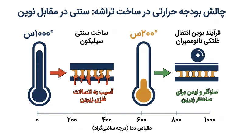 فرآیند جدید انتقال غلتکی در دمایی بسیار پایینتر از محدودیتهای حرارتی عمل میکند که قبلاً لایههای مداری زیرین را تخریب میکرد.