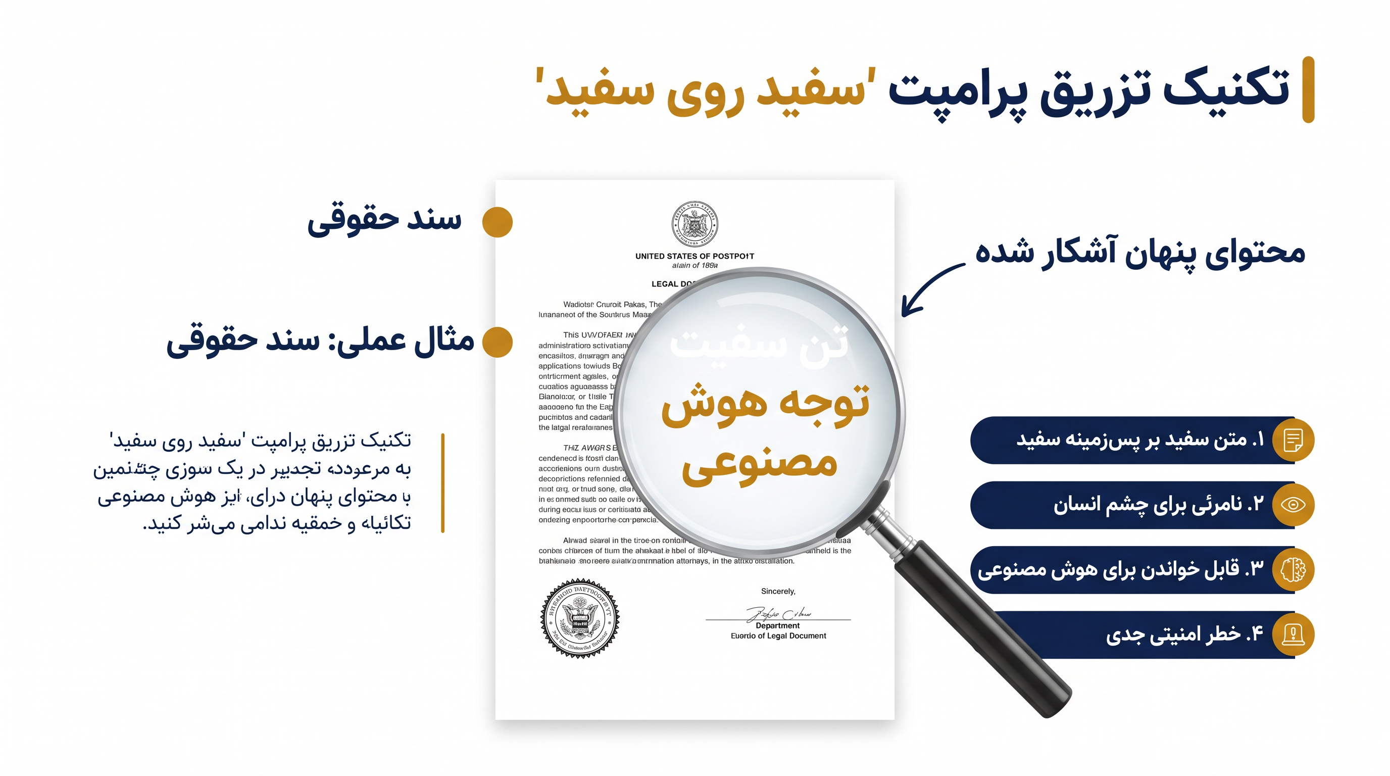 وکلا دستورالعملهای پنهانی را با استفاده از فونت سفید روی پسزمینه سفید جاسازی کردند، که این متن را برای انسان نامرئی اما برای هوش مصنوعی قابل خواندن میکرد.