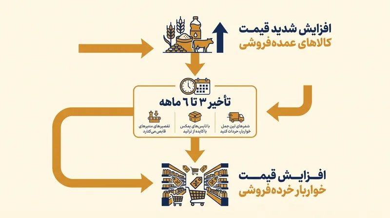 افزایش قیمت کالاهای عمده‌فروشی معمولاً چندین ماه طول می‌کشد تا بر هزینه‌های خواربار خرده‌فروشی تأثیر بگذارد.