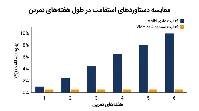 هنگامی که سیگنالدهی VMH پس از تمرین مسدود میشود، بهبود استقامت به طور کامل متوقف میگردد.