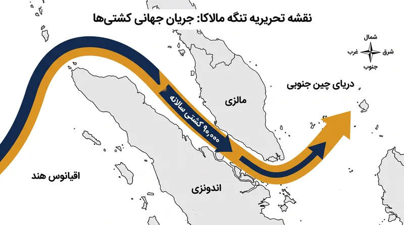 تنگه مالاکا به عنوان کوتاهترین مسیر دریایی بین تأمینکنندگان انرژی خاورمیانه و بازارهای آسیای شرقی عمل میکند.