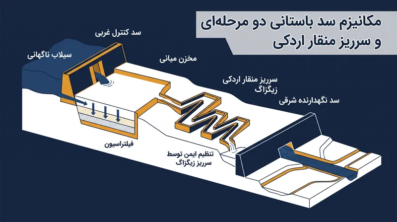 چگونه سرریز منقار اردکی و مخزن دو مرحلهای سیلابهای ناگهانی شدید را با ایمنی مدیریت میکردند.