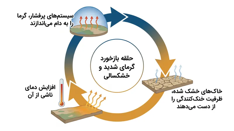 خشک شدن خاک‌ها ظرفیت خنک‌کنندگی تبخیری طبیعی خود را از دست می‌دهند و یک حلقه بازخورد ایجاد می‌کنند که دمای سطح را تقویت می‌کند.