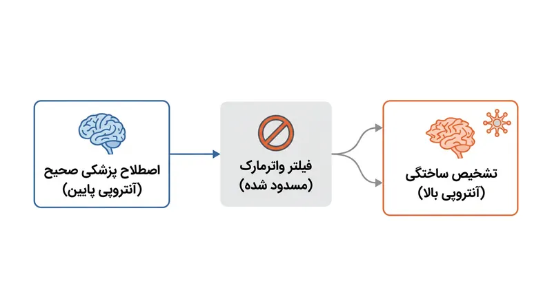هنگامی که یک واترمارک یک اصطلاح پزشکی بسیار قابل پیش‌بینی را سرکوب می‌کند، مدل مجبور به بداهه‌پردازی می‌شود و اغلب یک جایگزین نادرست از نظر واقعی تولید می‌کند.