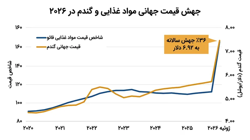 پیش‌بینی می‌شود قیمت جهانی گندم تا سه‌ماهه سوم سال ۲۰۲۶ نسبت به سال قبل ۳۶ درصد جهش کند.