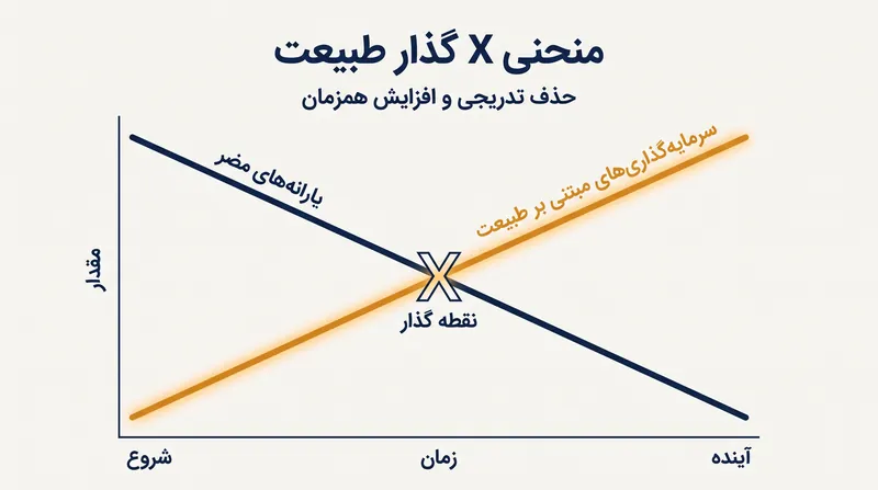 منحنی X گذار طبیعت، تغییر اقتصاد کلان مورد نیاز برای پر کردن شکاف مالی تنوع زیستی را مدل‌سازی می‌کند.