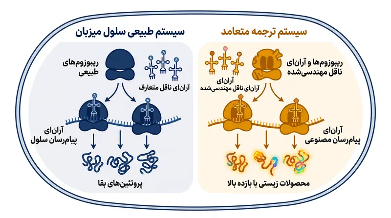 یک سیستم ترجمه متعامد به عنوان یک کارخانه پروتئینی موازی عمل می‌کند و تولید مصنوعی را از رشد طبیعی سلول میزبان جدا می‌سازد.