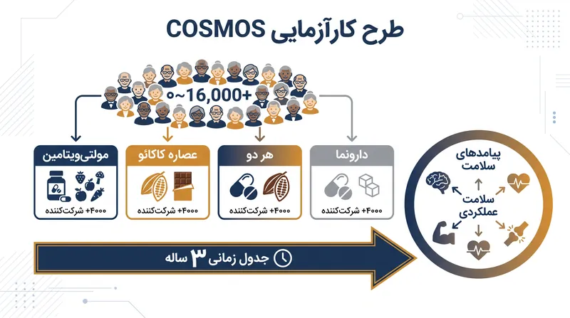 کارآزمایی COSMOS بیش از ۱۶۰۰۰ سالمند را برای اندازه‌گیری تأثیر عملکردی مکمل روزانه پیگیری کرد.