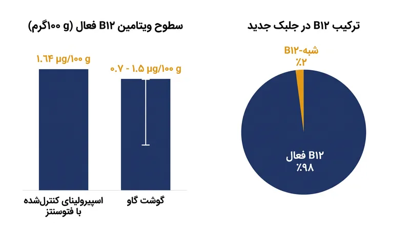 اسپیرولینای مهندسی شده با خروجی ویتامین B۱۲ فعال برش‌های استاندارد گوشت گاو برابری می‌کند یا از آن فراتر می‌رود.