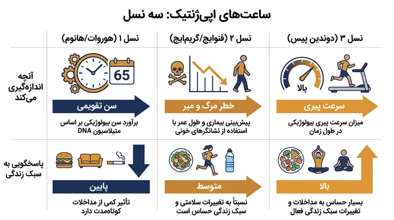 چگونه ساعت‌های اپی‌ژنتیک از تخمین سال تولد به اندازه‌گیری سرعت لحظه‌ای پیری تکامل یافته‌اند.