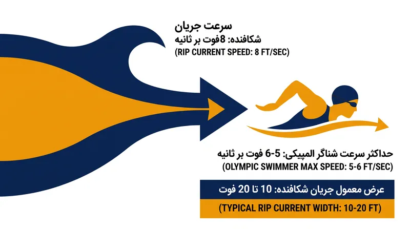 حتی شناگران نخبه نیز نمی‌توانند از یک جریان شکافنده قوی پیشی بگیرند، که این امر فرار جانبی را تنها گزینه ممکن می‌سازد.