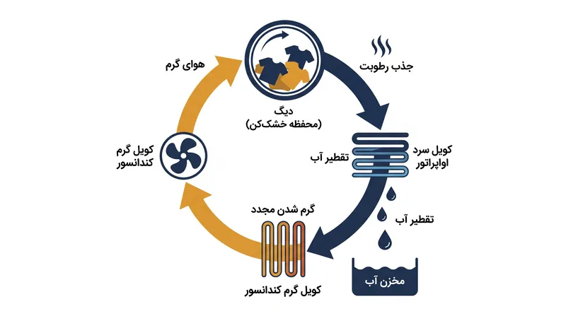 چرخه رطوبت‌زدایی حلقه بسته در خشک‌کن پمپ حرارتی.