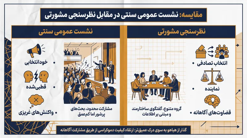 چگونه نظرسنجی مشورتی نقص‌های ساختاری نشست‌های عمومی سنتی را حل می‌کند.