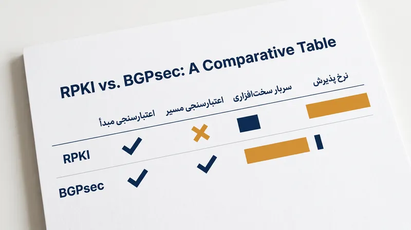 در حالی که RPKI مبدأ یک مسیر را با سربار متوسط ایمن می‌کند، BGPsec کل مسیر را با هزینه محاسباتی بسیار بالاتر ایمن می‌سازد.