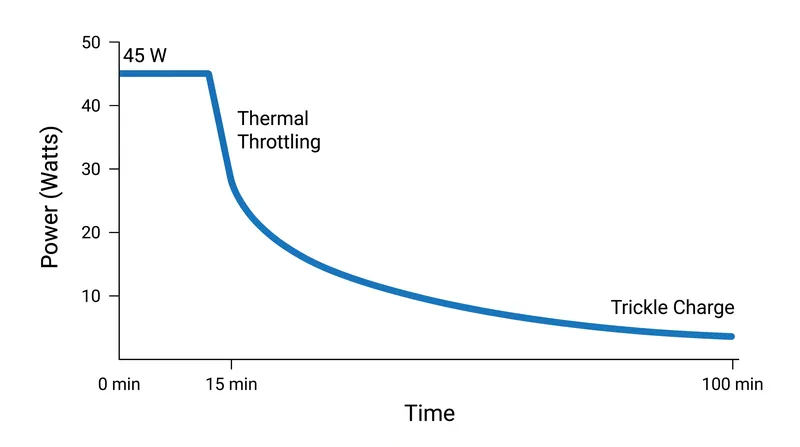 کاهش حرارتی (Thermal throttling) مانع از آن می‌شود که گوشی‌های هوشمند شارژ با وات بالا را برای مدت طولانی حفظ کنند.