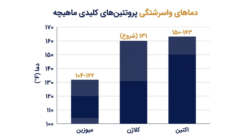 پروتئین‌های مختلف در گوشت در دماهای متفاوتی واسرشته می‌شوند و بر بافت و رطوبت تأثیر می‌گذارند.