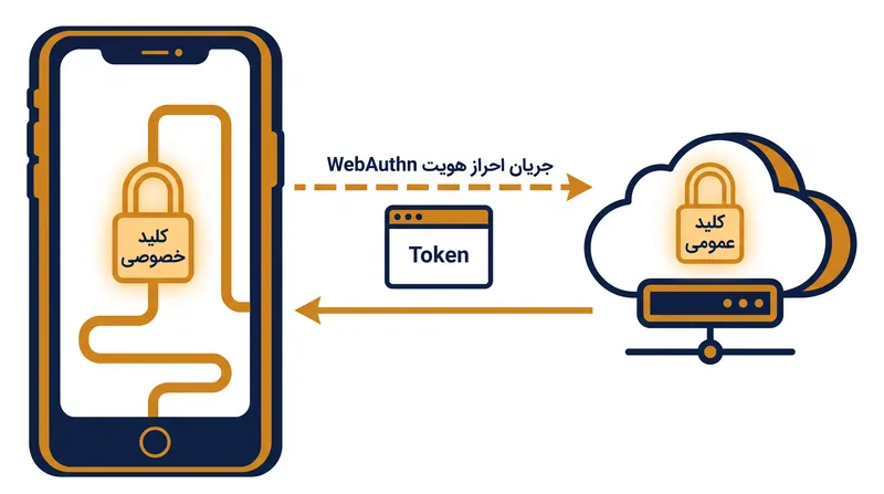 استاندارد WebAuthn اعتبارنامه‌ها را به یک کلید عمومی ذخیره شده در سرور و یک کلید خصوصی قفل شده روی دستگاه تقسیم می‌کند.