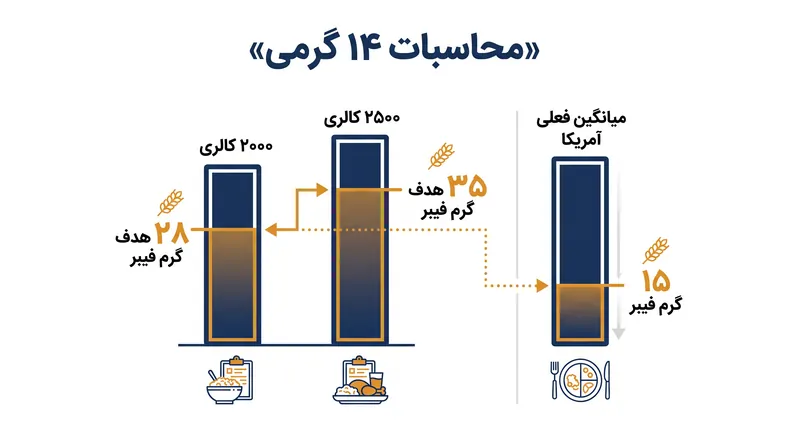 آکادمی تغذیه و رژیم‌شناسی مصرف ۱۴ گرم فیبر را به ازای هر ۱۰۰۰ کالری مصرفی توصیه می‌کند.
