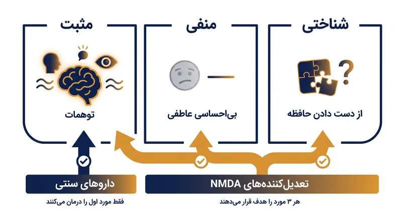 سه خوشه علائم اسکیزوفرنی و تفاوت اهداف درمانی آنها.