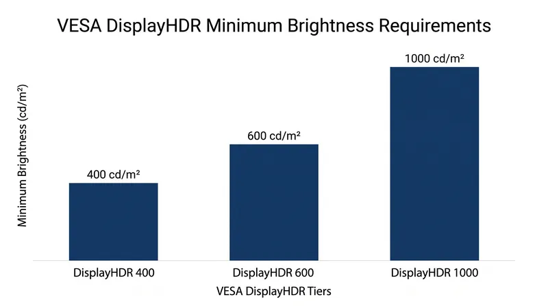 رده‌بندی‌های VESA DisplayHDR میزان روشنایی فیزیکی واقعی که یک مانیتور می‌تواند به آن دست یابد را تعیین می‌کنند.