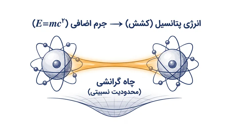 در کشش‌های بسیار شدید، انرژی ذخیره شده در پیوندهای اتمی کشیده شده، به جرم ماده می‌افزاید.