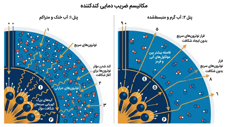با گرم شدن و انبساط آب، چگالی آن کاهش می‌یابد که این امر توانایی آن را برای کند کردن نوترون‌های سریع کاهش داده و به‌طور طبیعی توان خروجی راکتور را پایین می‌آورد.