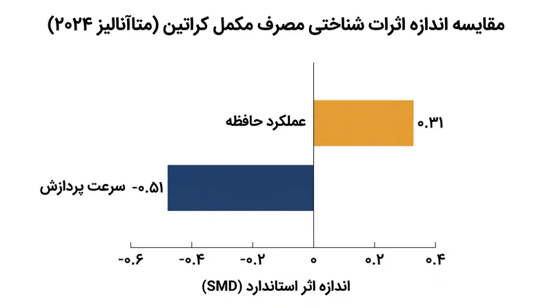 مصرف مکمل کراتین تأثیر قوی‌تری بر سرعت پردازش نسبت به حفظ حافظه نشان می‌دهد.