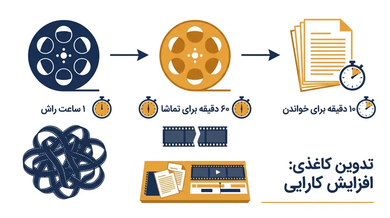 خواندن متن پیاده‌سازی‌شده به تدوین‌گران اجازه می‌دهد تا راش‌ها را با سرعتی حدود شش برابرِ پخش در زمان واقعی پردازش کنند.