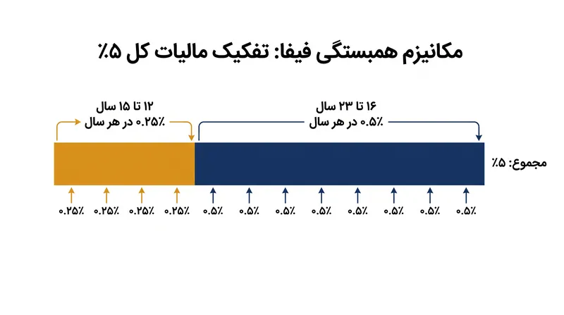 مکانیزم همبستگی دقیقاً ۵ درصد از مبلغ انتقال را بر اساس سن بازیکن در دوران رشد او توزیع می‌کند.