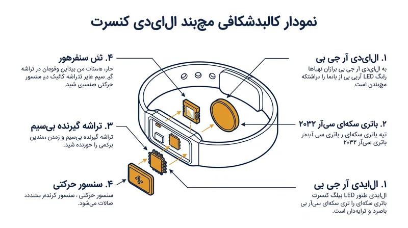 اجزای داخلی یک گجت پوشیدنی استاندارد کنسرت.