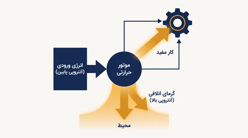گرمای اتلافی از نظر ریاضی برای جبران کاهش آنتروپی که هنگام تبدیل گرما به کار مکانیکی منظم رخ می‌دهد، ضروری است.