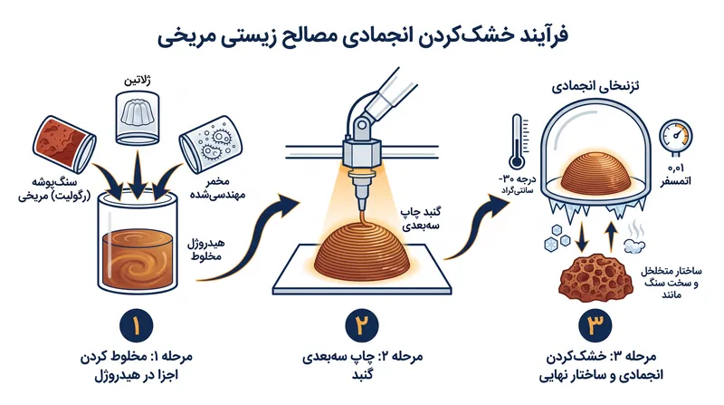 فرآیند خشک‌کردن انجمادی از جو خشن مریخ برای عمل‌آوری چسباننده زیستی بدون نیاز به حرارت استفاده می‌کند.