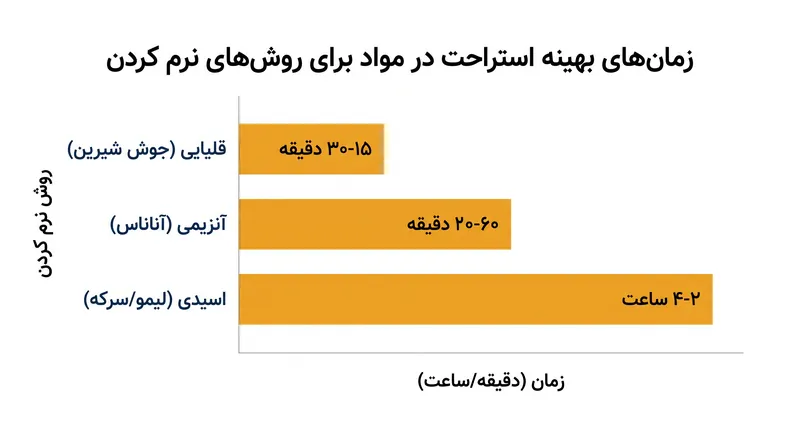 مقایسه سرعت و اثربخشی روش‌های رایج شیمیایی برای نرم کردن گوشت.