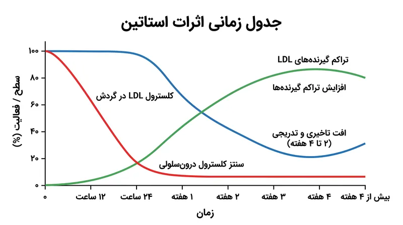 فاصله زمانی بین مهار آنزیم و پاکسازی چربی‌های خون.