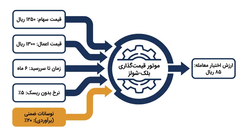 چهار مورد از پنج متغیر در معادله بلک-شولز به طور مستقیم در بازار قابل مشاهده هستند و نوسانات را به عنوان تنها برآورد ذهنی باقی می‌گذارند.