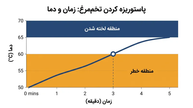 بازه حرارتی که در آن سالمونلا پیش از تغییر شکل پروتئین‌های زرده از بین می‌رود.
