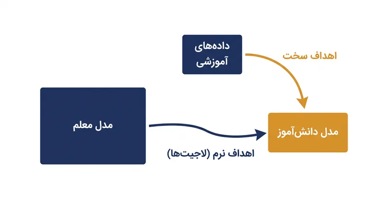 مدل دانش‌آموز با تطبیق توزیع کامل احتمال مدل معلم یاد می‌گیرد، نه صرفاً با تکیه بر پاسخ صحیح نهایی.