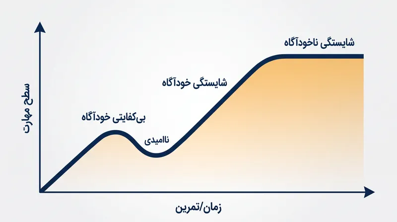 منحنی یادگیری مستلزم عبور از ناامیدیِ ناشی از بی‌کفایتی خودآگاه است.