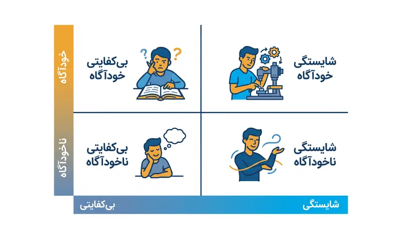 چارچوب نوئل برچ در دهه ۱۹۷۰، سیر روان‌شناختی کسب مهارت را ترسیم می‌کند.