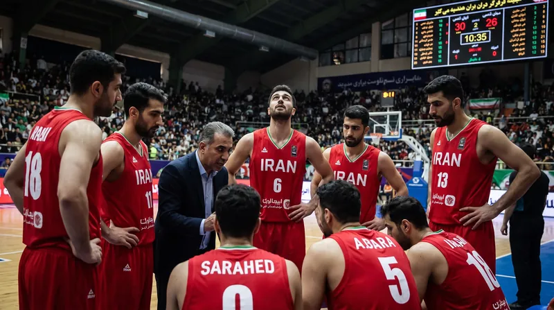 بازیکنان تیم ملی بسکتبال ایران در حال خوشحالی پس از کسب مدال برنز در بازی‌های آسیایی