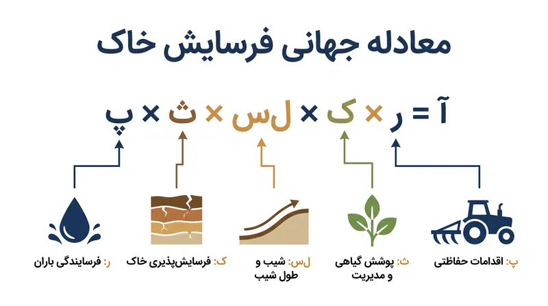 مدل USLE شش متغیر مجزا را برای محاسبه میانگین سالانه هدررفت خاک در بلندمدت در هم ضرب می‌کند.