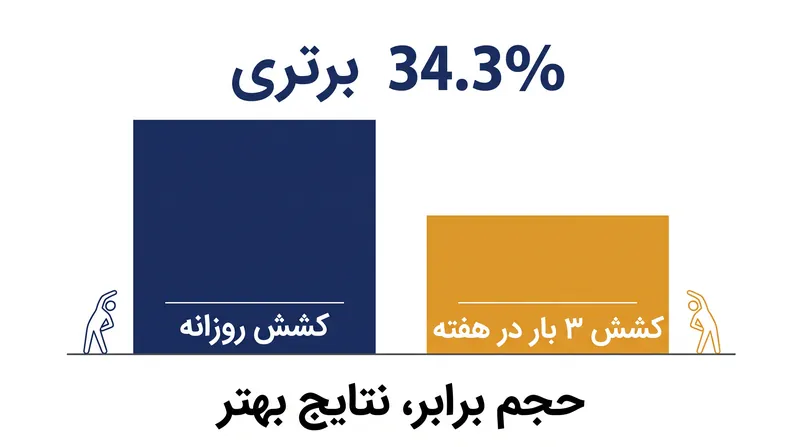 تقسیم همان حجم کشش هفتگی به جلسات روزانه، باعث بهبود ۳۴٫۳ درصدی در انعطاف‌پذیری می‌شود.