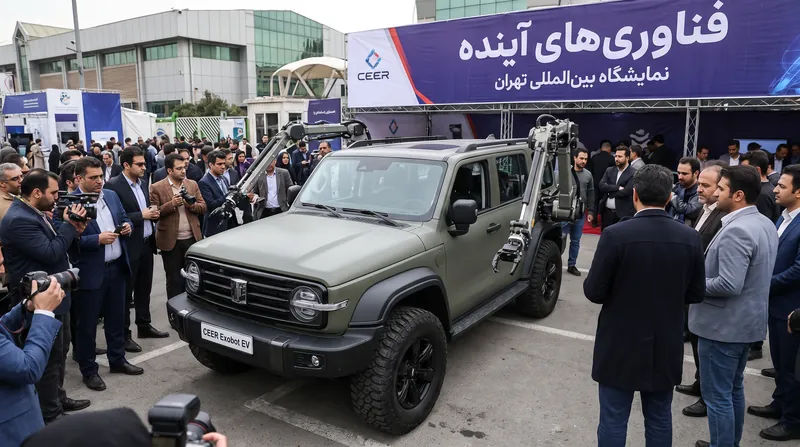 دو خودروی الکتریکی مدرن، یک سدان و یک شاسی‌بلند، روی یک استیج نورپردازی شده به نمایش درآمده‌اند.