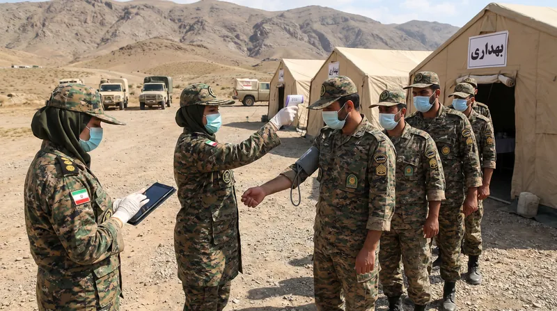 یک پزشک نظامی در حال آماده‌سازی برای گرفتن آزمایش خون از یک سرباز مرد در مطب