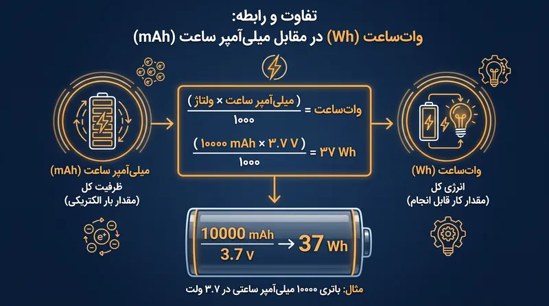 وات‌ساعت اندازه‌گیری دقیق‌تری از کل انرژی نسبت به میلی‌آمپر ساعت ارائه می‌دهد.