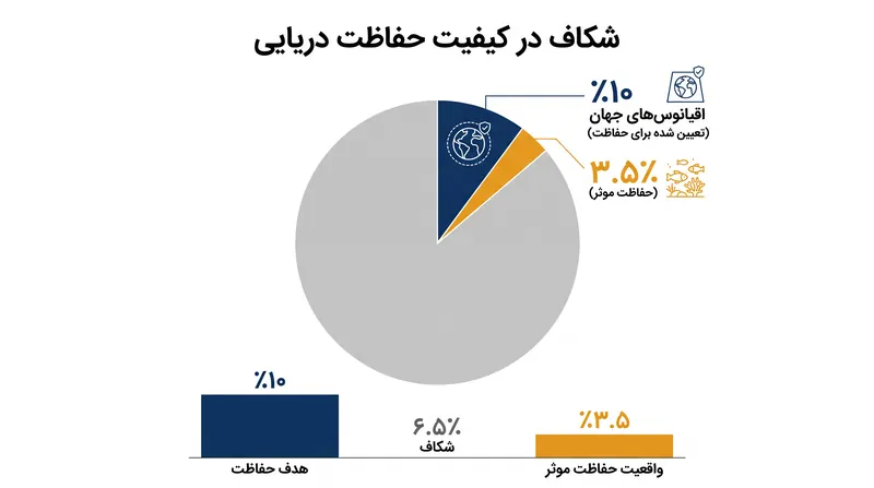 شکاف میان تعیین اداری مناطق و حفاظت موثر اکولوژیکی همچنان یک مانع اصلی در مسیر حفاظت از محیط‌های دریایی است.